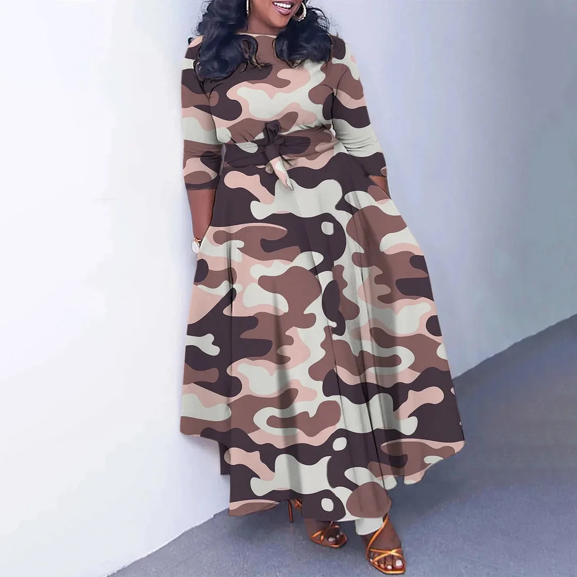 African Dresses for Women Plus Size Polyester Africa 3/4 Sleeve Dashiki Abaya Print Maxi Dress Africa Clothes Ankara Dress