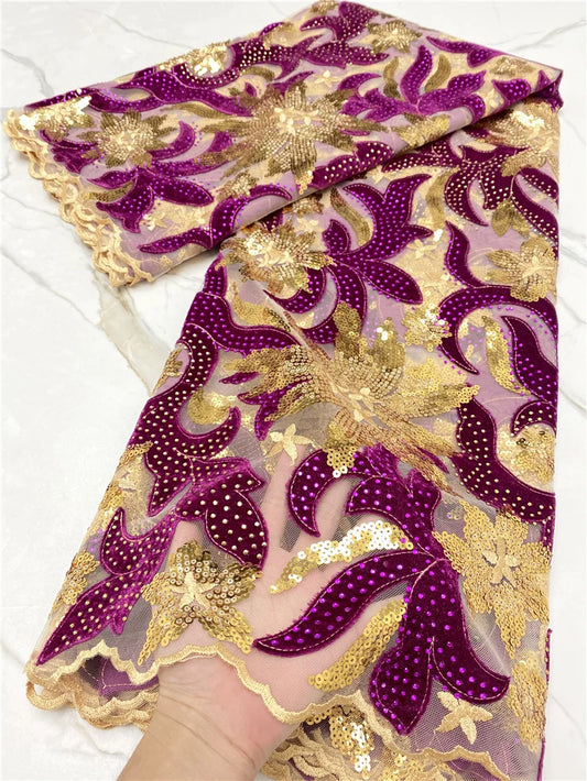 PGC Blue African Velvet Lace Fabric High Quality With Stones Embroidery French Nigerian Lace Fabric For Wedding