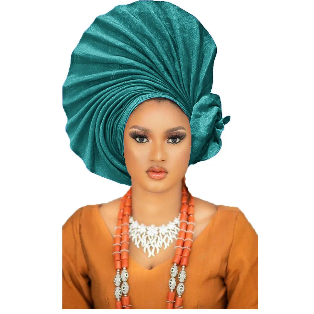 Ready-to-Wear Gele, Africa, Nigeria Orange Gele headtie hat/Aso-Oke Fabric/Headwrap, Ready Made Gele/Auto Gele
