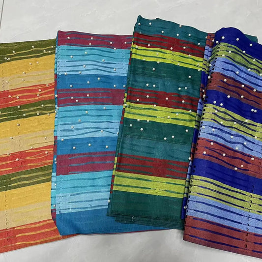 Nigerian Fashion Aso Oke Auto Gele Headtie 2Pieces/pack African Gele Head Tie Women Hairtie Shawl Wraps Fabric 50*210cm