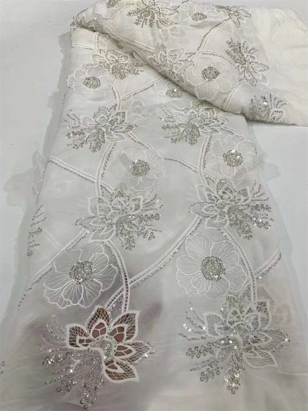 African Chiffon Lace Fabric High Quality Lace Material peach Nigerian French Lace Fabric For Women Wedding Party