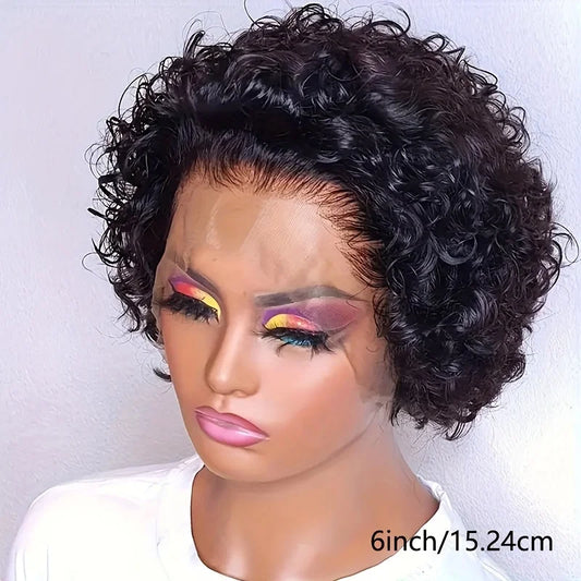 Natural Lace Front Wigs For Women Natural  Short Curly Wavy Human Hair Wigs Short Pixie Cut Wigs Human Hair Wigs 180%