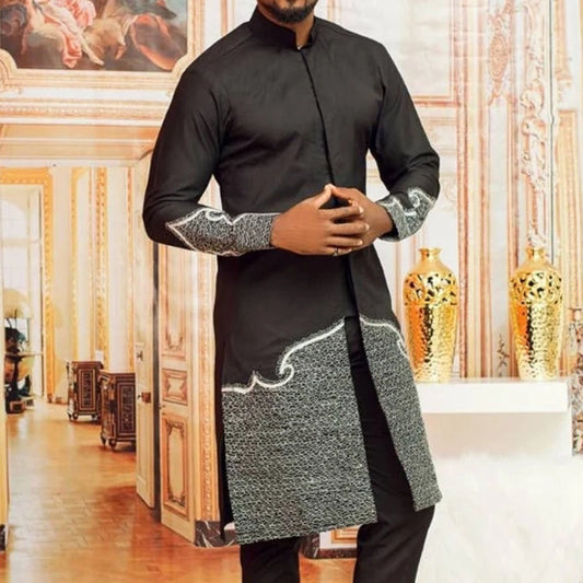 Men Suit African Summer Ethnic Casual Two Piece Sets Embroidery Long Sleeve Full Shirt Trousers Gentleman Africa Outfits
