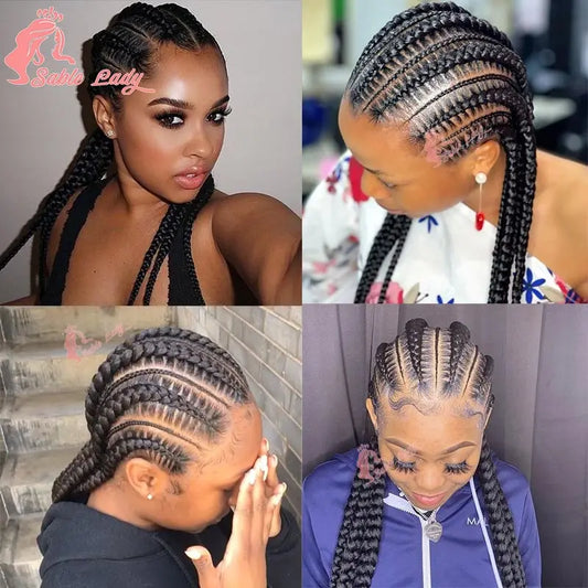 Synthetic Full Lace Jumbo Braids Wig 36" Lace Front Cornrow Box Braided Wigs For Black Africa Women Faux Locs Wig Braids Wigs