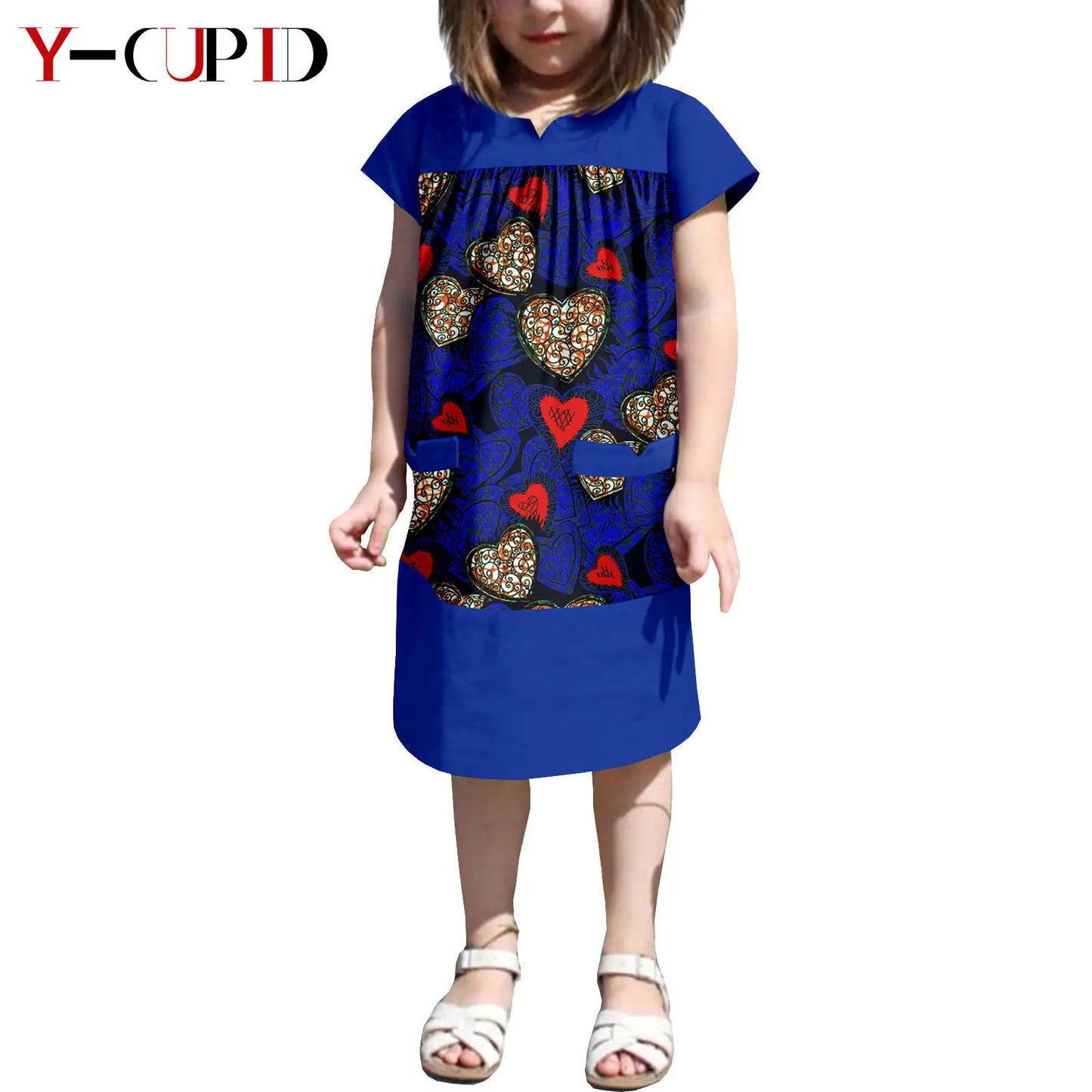 African Clothes Dashiki Summer Cotton Print Loose Girls Dresses Kids Children Ankara Outfits Bazin Riche Patchwork Dress 2445007