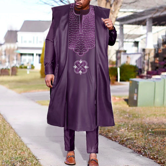 H&D 2022 New African Traditional Wear Formal Attire Bazin Riche Dashiki Outfits Shirt Pants Robe Suit African clothes for men