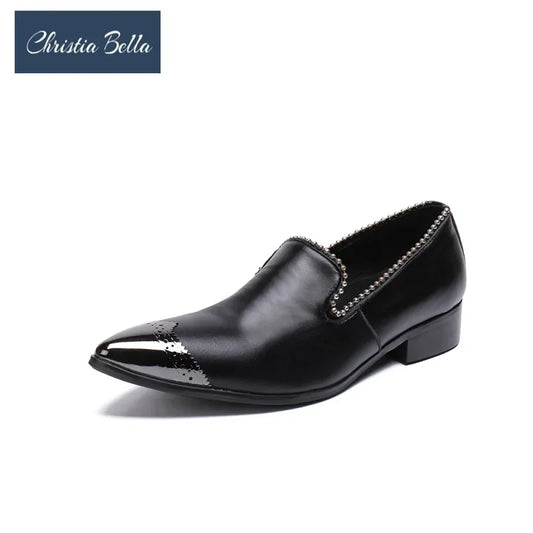 Classic Black Real Leather Men Office Casual Shoes Metal Pointed Toe Fashion Men Business Party Flat Shoes Suit Shoes Plus Size