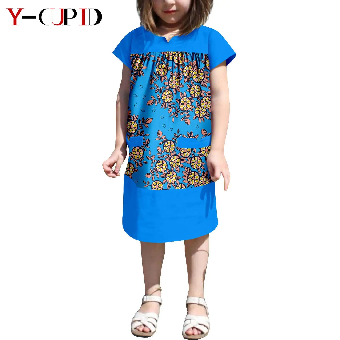 African Clothes Dashiki Summer Cotton Print Loose Girls Dresses Kids Children Ankara Outfits Bazin Riche Patchwork Dress 2445007