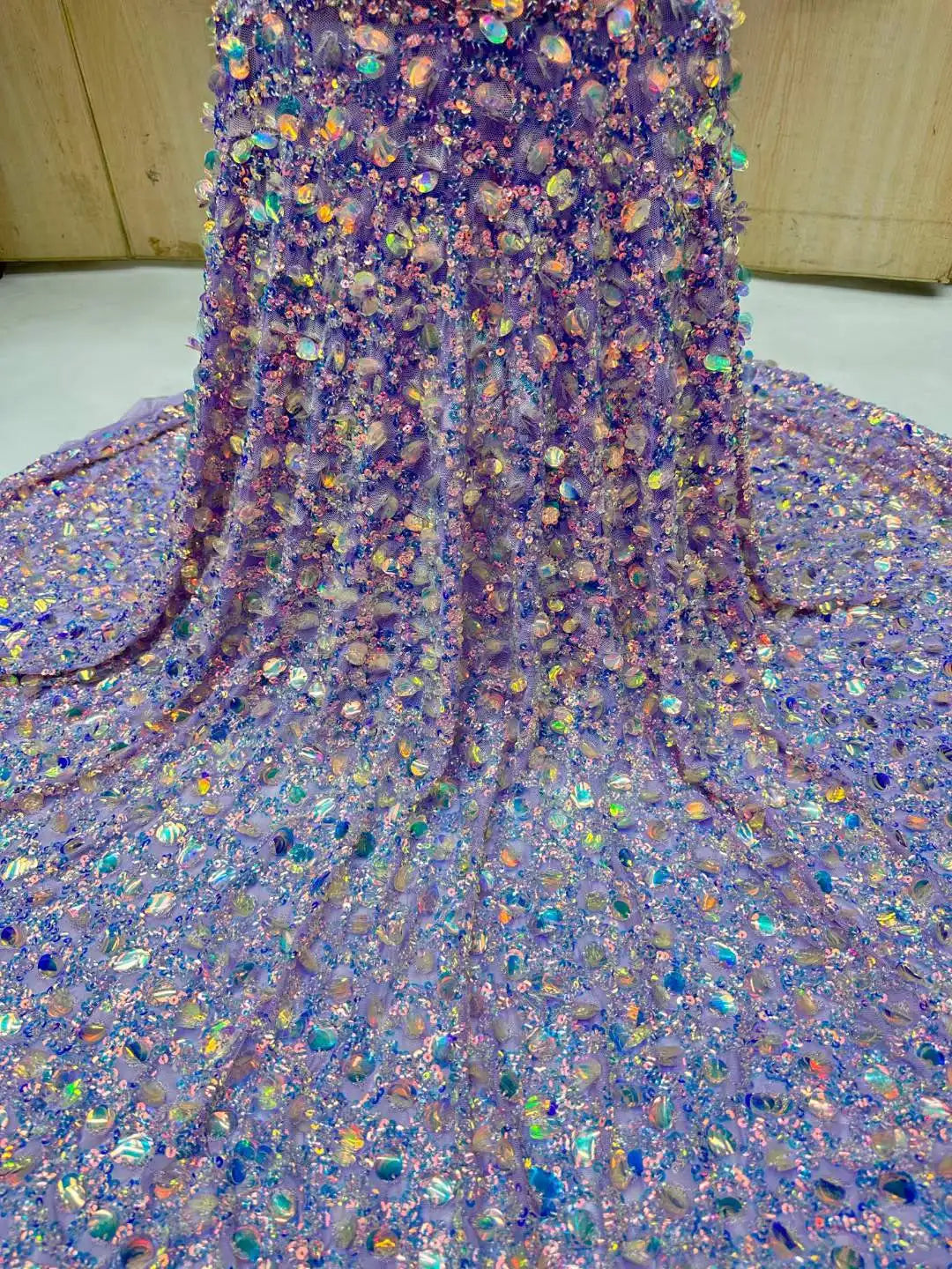 African Beaded Lace Fabric High Quality French Net Sequins Lace Embroider Nigerian For Sewing Woman Party Dress