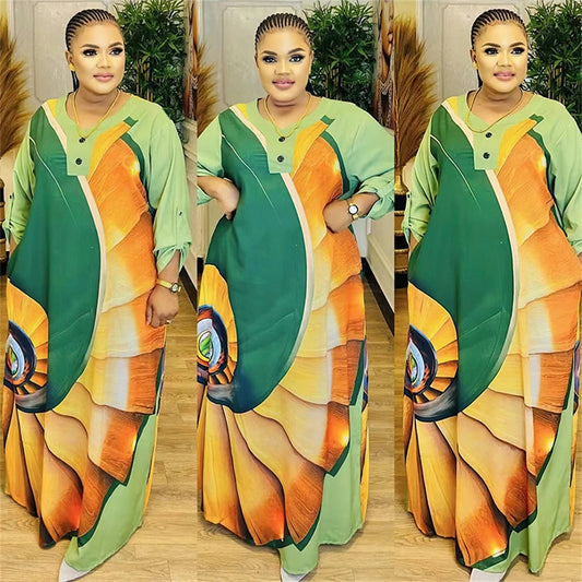Satin Djellaba Muslim Women Dress Print African Clothing Ankara Dashiki Boubou Robe Dubai Abaya Turkey Kaftan Jalabiya Ramadan