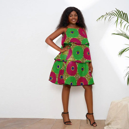 African Dresses For Women Ankara Print Sleeveless Midi dress fashion African Clothing party Wear For Ladies