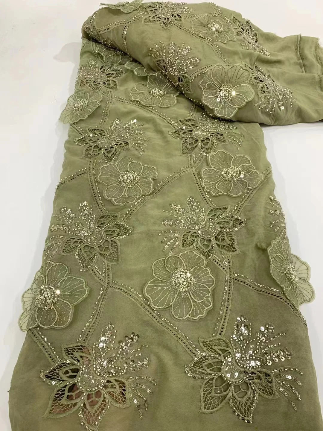 African Chiffon Lace Fabric High Quality Lace Material peach Nigerian French Lace Fabric For Women Wedding Party