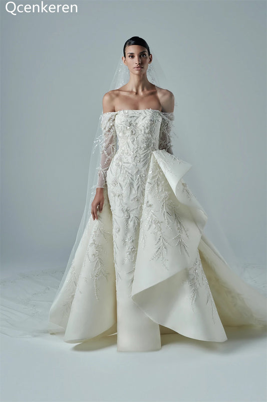 Qcenkeren Wedding Dresses Long Sleeve Lace Off the Shoulder Women Bridal Gowns robe de mariée sirènes