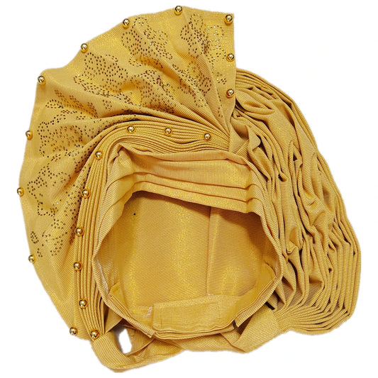 Gold Headtie Auto Gele With Stones African Sego Headtie Already Made Gele Aso Ebi Nigerian Turban Cap For Wedding