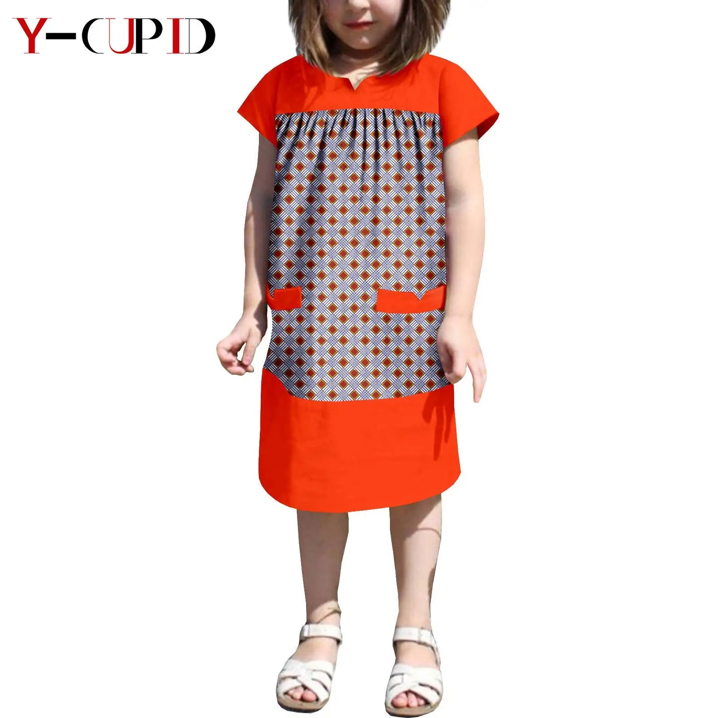African Clothes Dashiki Summer Cotton Print Loose Girls Dresses Kids Children Ankara Outfits Bazin Riche Patchwork Dress 2445007