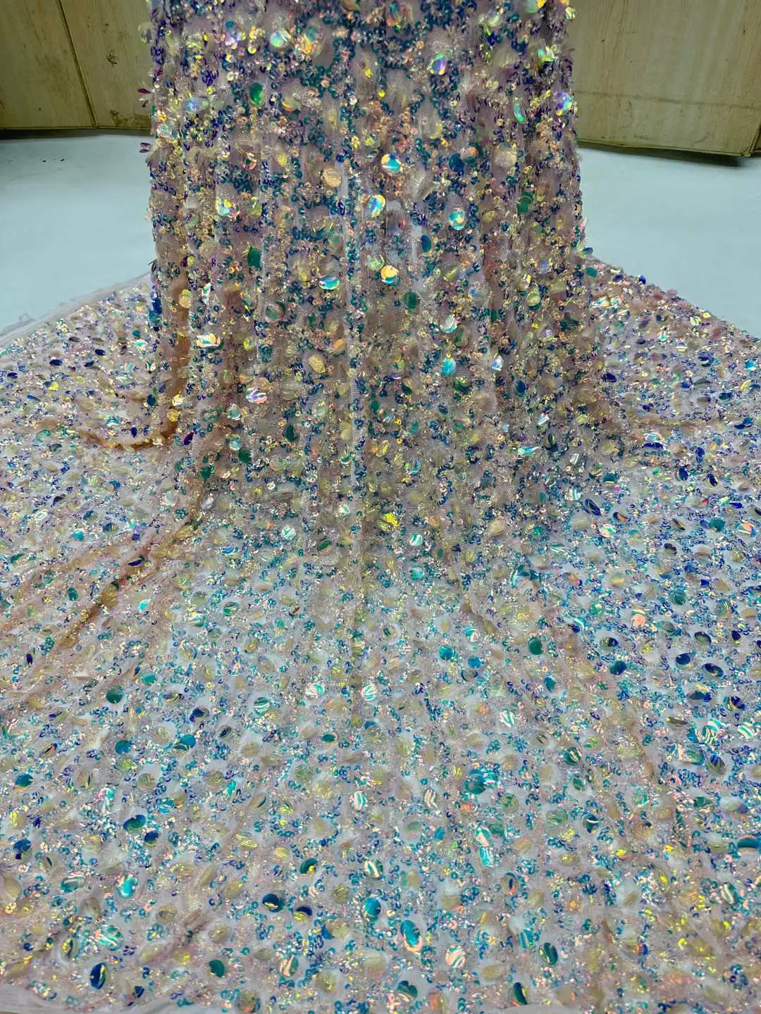 African Beaded Lace Fabric High Quality French Net Sequins Lace Embroider Nigerian For Sewing Woman Party Dress