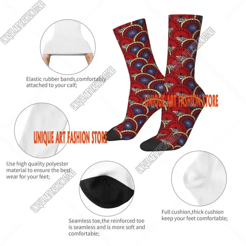 Fashion Printed Ankara Dutch Wax Print Socks for Men Women Male Stretch Summer Autumn Winter African Patterns Crew Socks