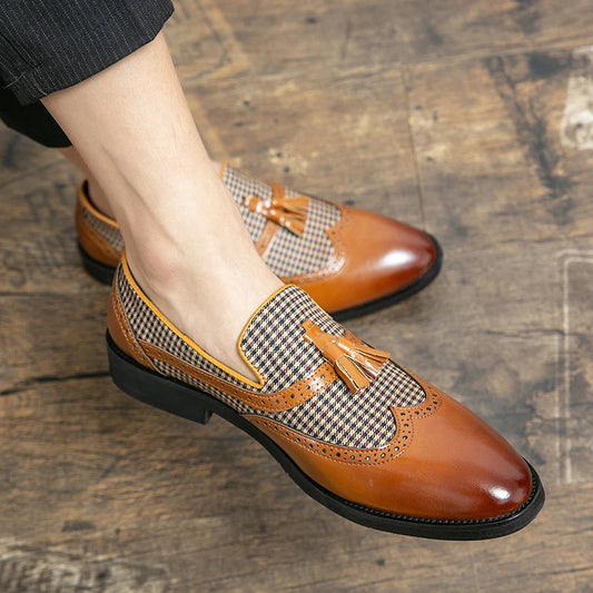 New Tassel Business Loafers for Men Toe Slip-On Brown Driving Shoes Men Dress Shoes Fashion Wedding Moccasins Free Shipping