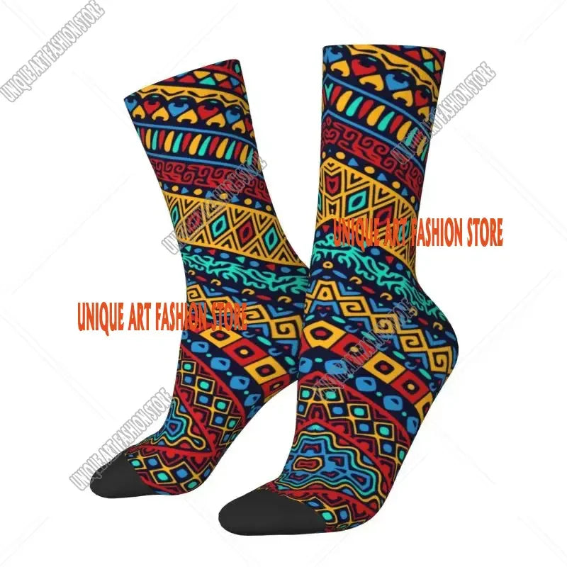 Fashion Printed Ankara Dutch Wax Print Socks for Men Women Male Stretch Summer Autumn Winter African Patterns Crew Socks