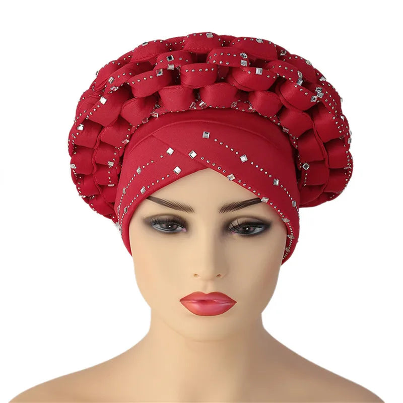 African Auto Gele Headtie Aso Oke Nigeria Braids Wedding Headgear Women Bonnet Turban Cap Already Made Head Wraps