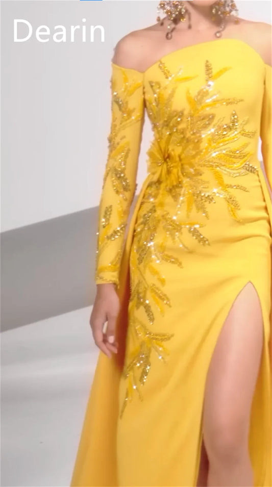 Customized Evening Dress Prom Gown Women Party Occasion Dearin Strapless Column Floor Length Skirts Vertically Bespoke