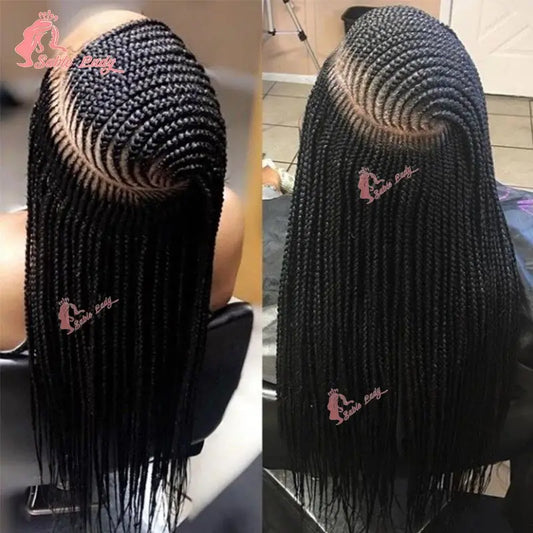36" Synthetic Side Part Braided Wigs Full Lace Front Wig Cornrow Knotless Box Braiding Wig Faux Locs Lace Braids Wig African Wig
