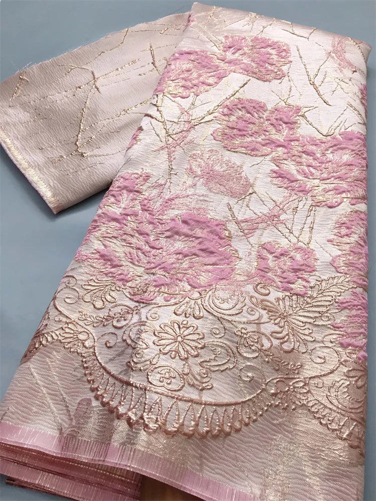 African Jacquard Gilded Lace Fabric High Quality Brocade Lace Fabric Nigerian Sewing for Luxury Party Dresses, 2.5yards - 3982