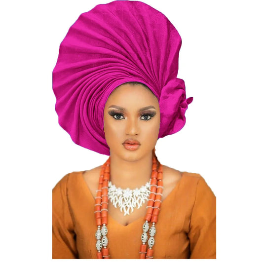 Ready-to-Wear Gele, Africa, Nigeria Orange Gele headtie hat/Aso-Oke Fabric/Headwrap, Ready Made Gele/Auto Gele