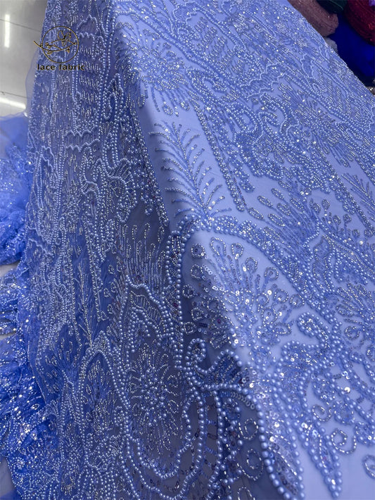 Gold French Beaded Lace Bride Fabric 5 Yards High Quality African Sequin Lace Fabric Nigeria Mesh Wedding Dress for Women