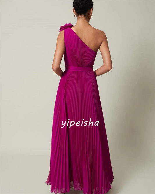 Customized Price AdjustmentJersey Flower Ruched Valentine's Day A-line One-shoulder Bespoke Occasion Gown Midi Dresses