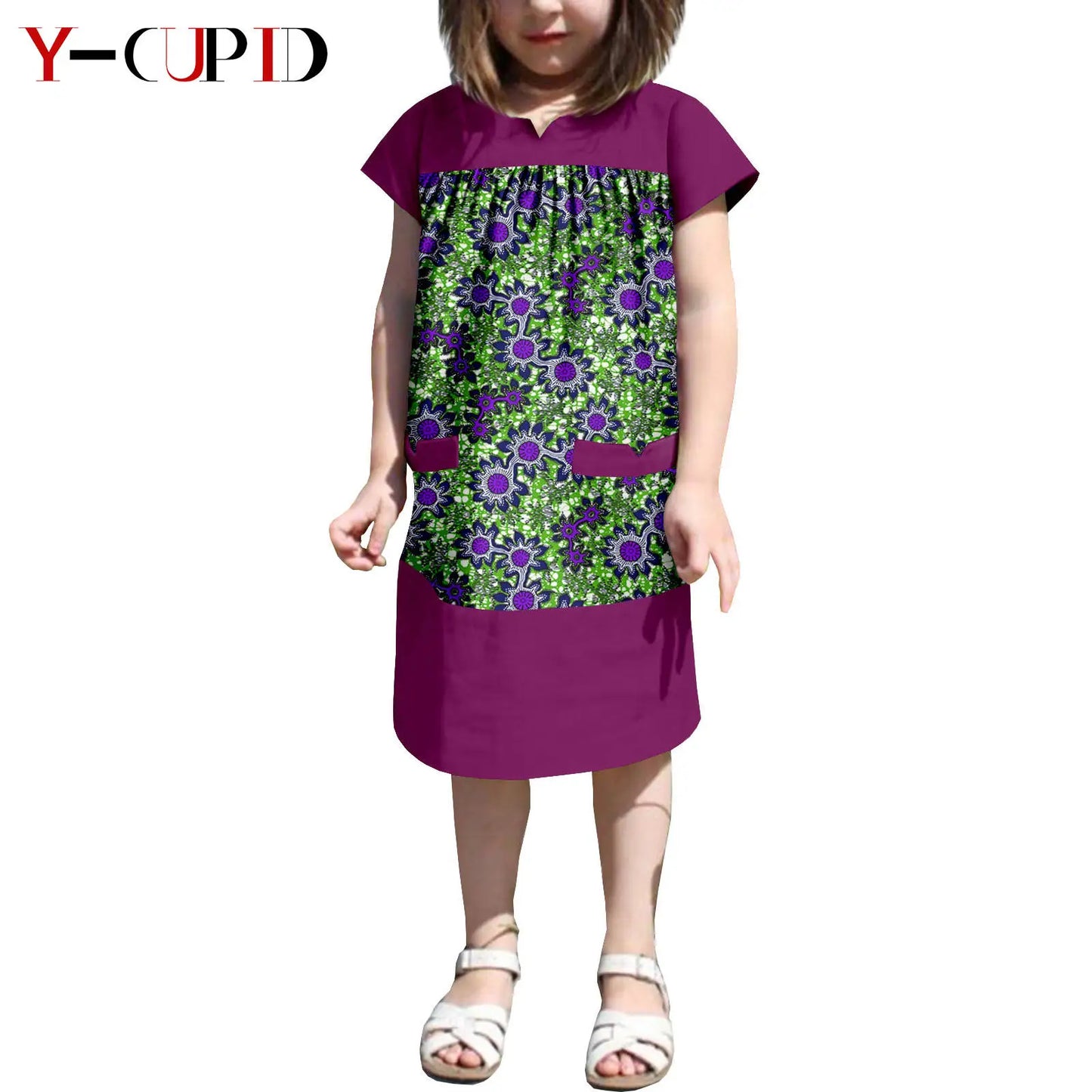 African Clothes Dashiki Summer Cotton Print Loose Girls Dresses Kids Children Ankara Outfits Bazin Riche Patchwork Dress 2445007