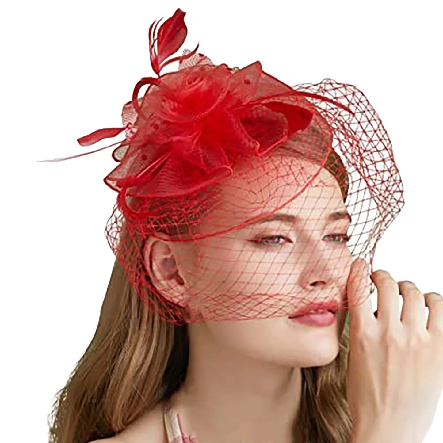 Trendy Elegant Half Hat Headband For Women Bridal Feather Mesh Solid Color Headwear Evening Dress Hair Accessories Photo Props