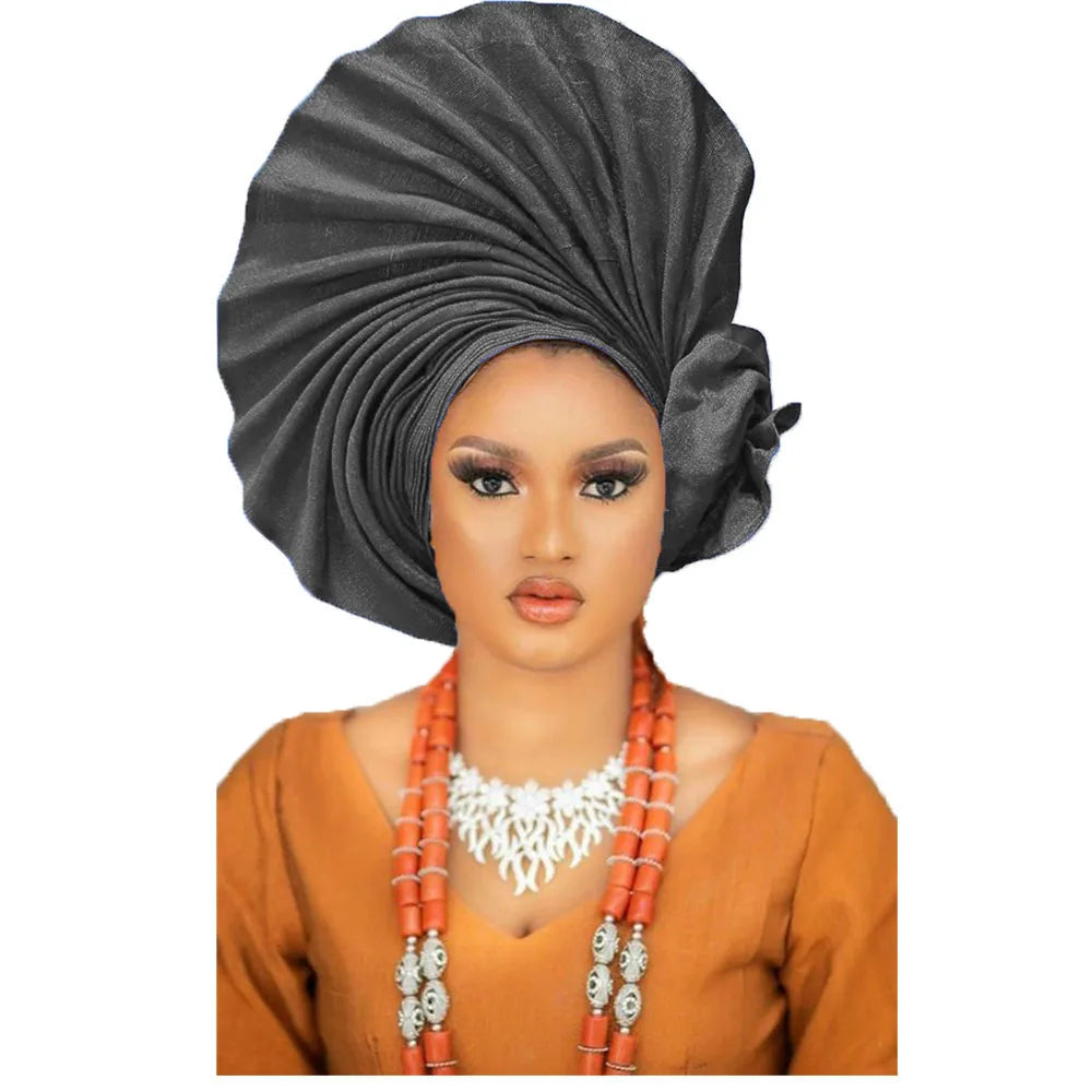 Ready-to-Wear Gele, Africa, Nigeria Orange Gele headtie hat/Aso-Oke Fabric/Headwrap, Ready Made Gele/Auto Gele