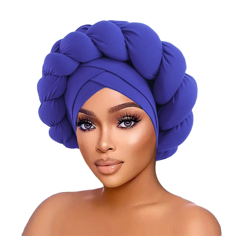 New Plain Handmade Braid Turban Hat African Headtie Ladies Beanie Headwrap Arab Wrap Muslim Scarf Hijabs Hair Aso Oke Auto Gele