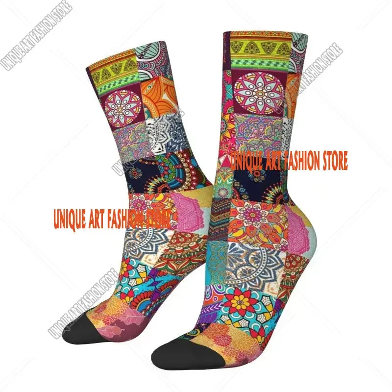 Fashion Printed Ankara Dutch Wax Print Socks for Men Women Male Stretch Summer Autumn Winter African Patterns Crew Socks