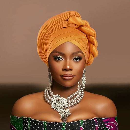 African Auto Gele Headtie Aso Oke Nigeria Braids Wedding Headgear Women Bonnet Turban Cap Already Made Head Wraps