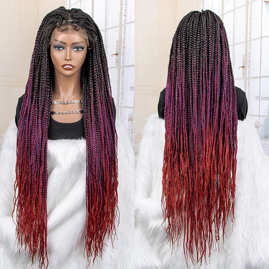 New Synthetic 9x6 Lace Frontal Colorful Braided Wigs 36 Inches Straight Long Hair for Black Women African Box Braiding Wigs