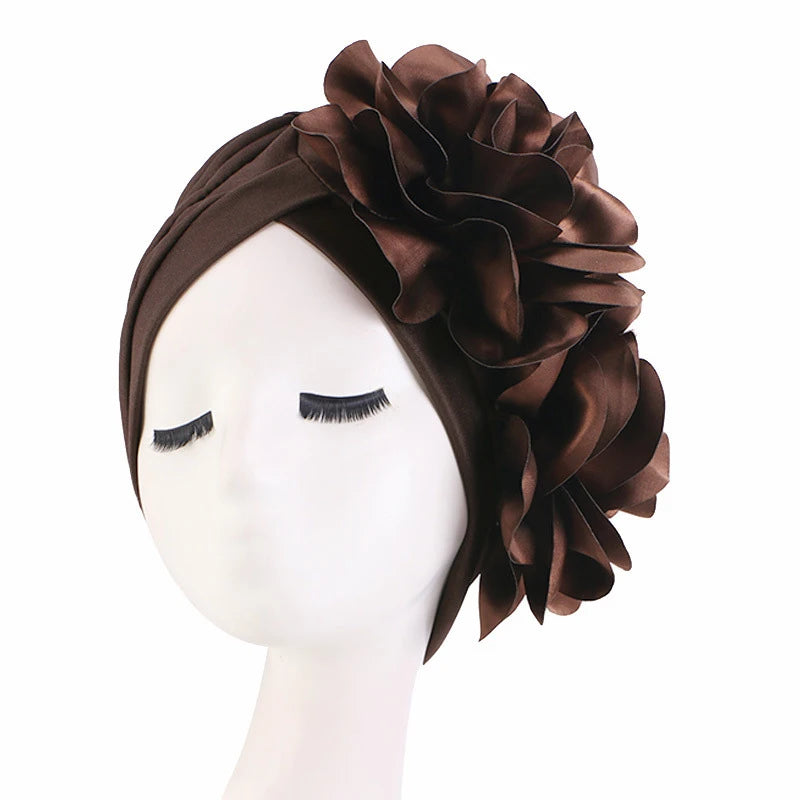 Women's Head Wraps Wedding Party Headpiece Muslim Headscarf Hat India Caps Exaggerated Big Flower African Turban Cap