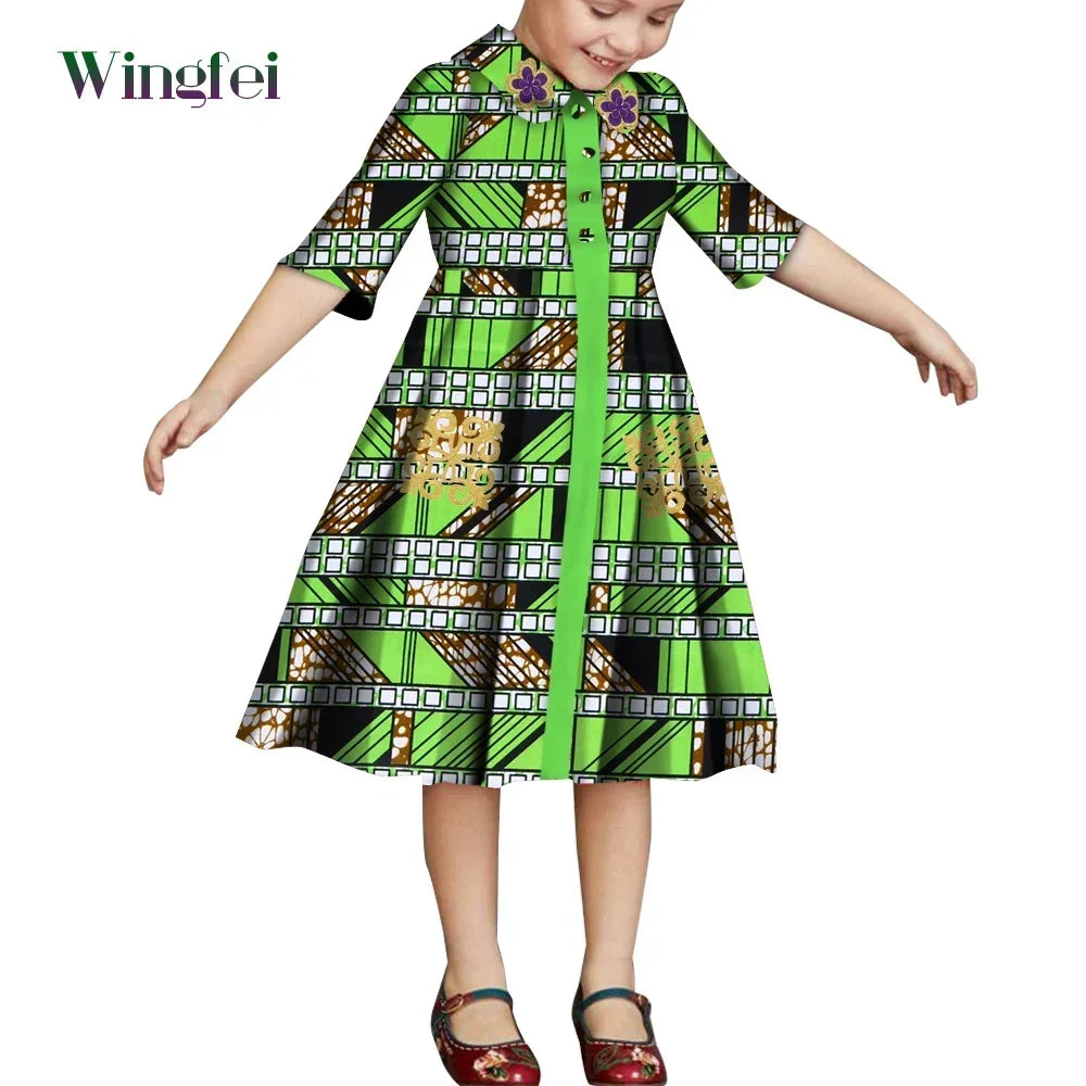 African Clothes for Children Floral Print Girls Dresses Dashiki Party Clothes Short Sleeve Ankara Baby Dresses WYT687