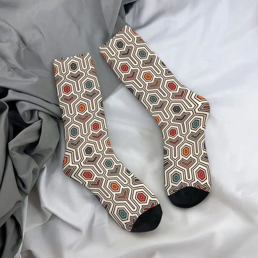 Colorful Ankara Geometric Pattern Socks for Men Women Stretchy Summer Autumn Winter African Ethnic Tribal Art Crew Socks