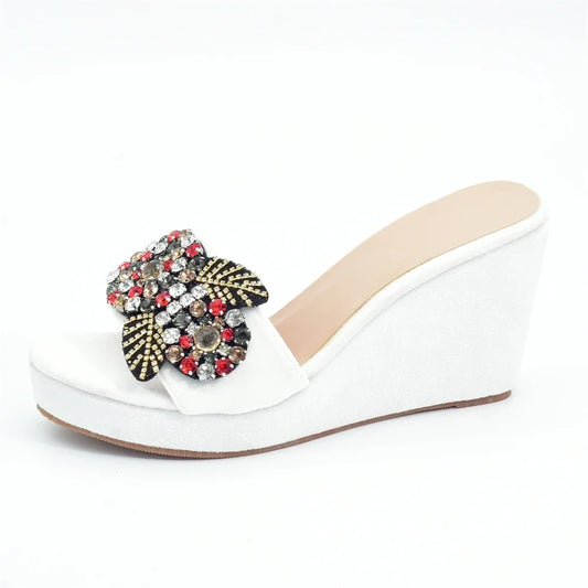 Nigerian Women's Party High Heel Pumps Elegant Rhinestone Design Wedges Shoes for Women Wedding Ladies Platform Shoes