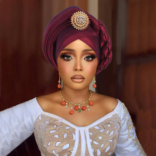 Diamonds Braids Hat African Auto Gele Headtie Aso Oke Nigerian Wedding Party Muslim Turban Hijab Head Wrap Headgear Already Made