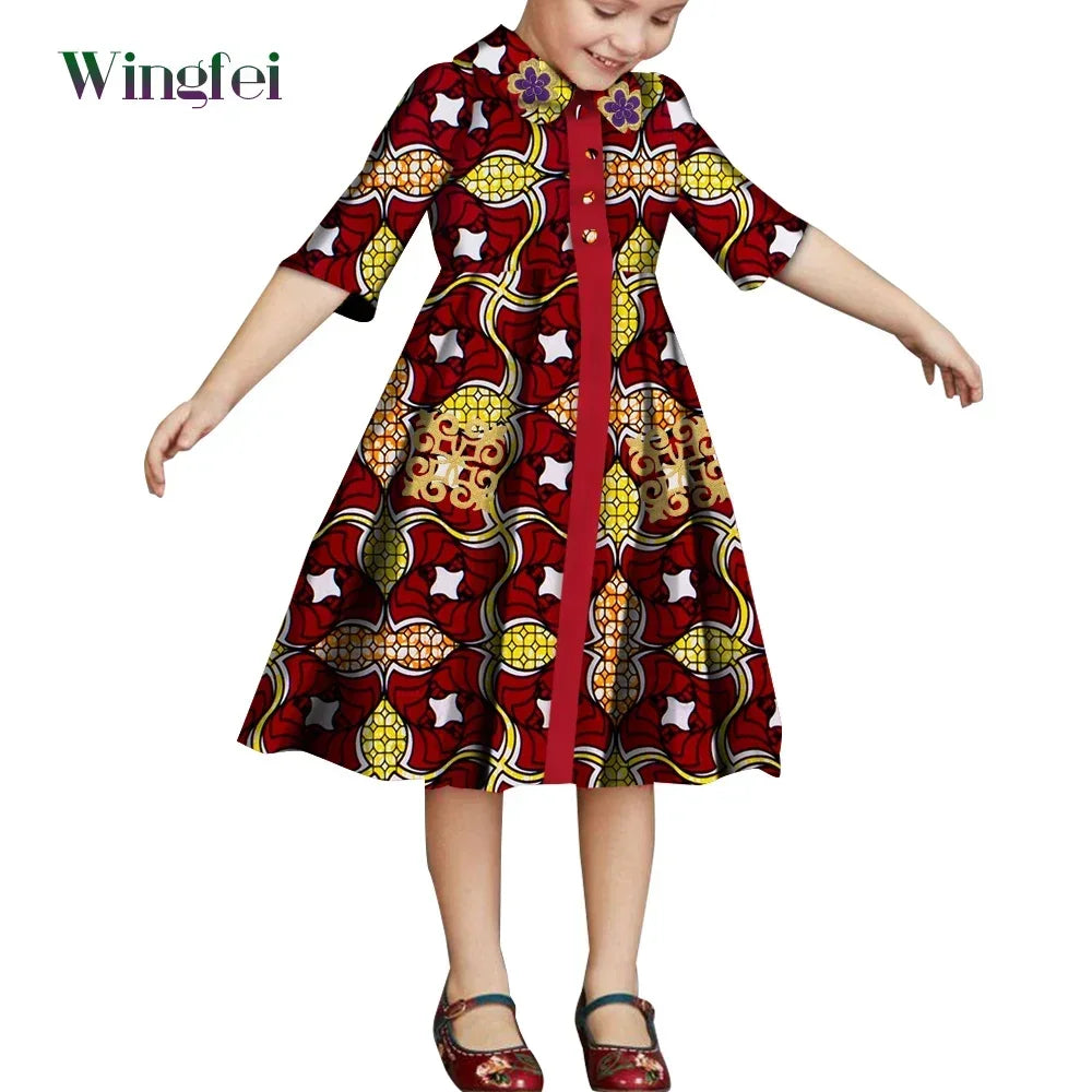African Clothes for Children Floral Print Girls Dresses Dashiki Party Clothes Short Sleeve Ankara Baby Dresses WYT687