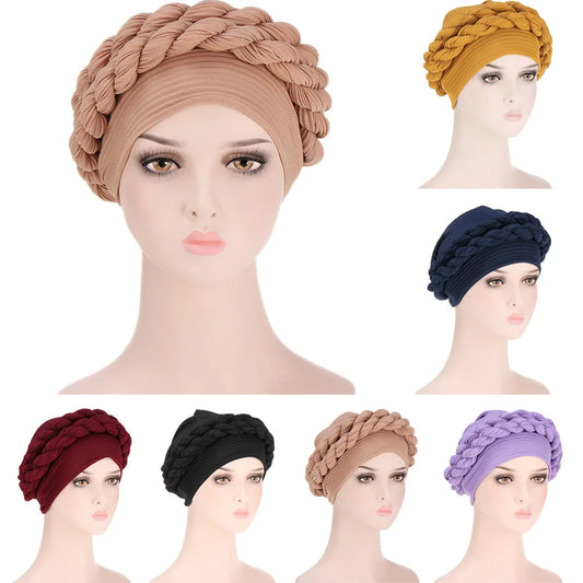 Women Braids Turban African Auto Geles Aso Oke Headtie Muslim Bonnet Hat Chemo Cap Nigerian Traditional Headscarf Hair Loss Caps