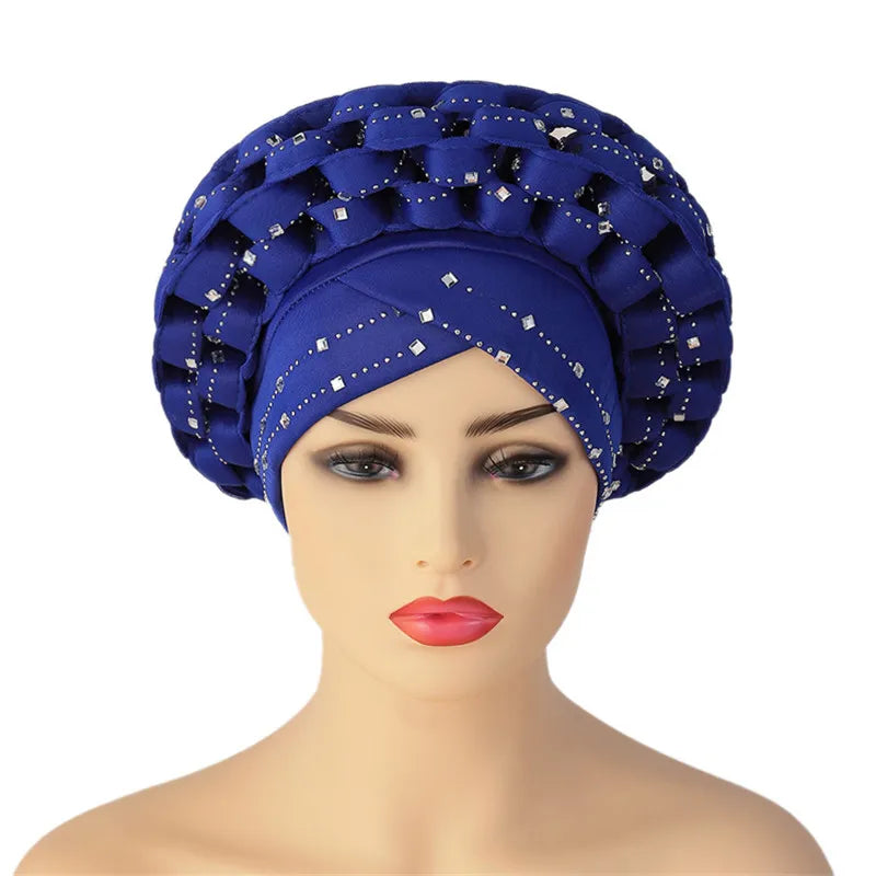 African Auto Gele Headtie Aso Oke Nigeria Braids Wedding Headgear Women Bonnet Turban Cap Already Made Head Wraps
