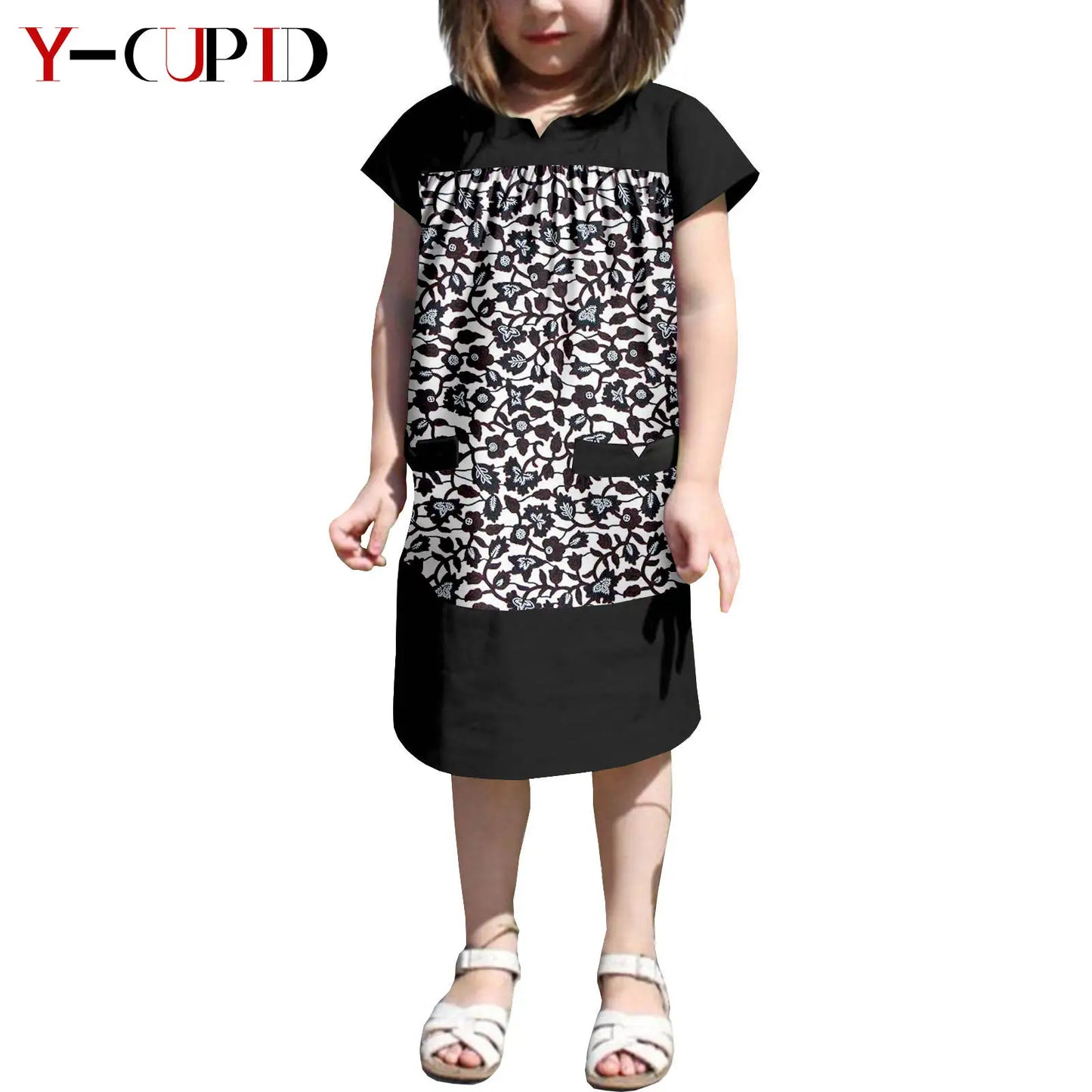 African Clothes Dashiki Summer Cotton Print Loose Girls Dresses Kids Children Ankara Outfits Bazin Riche Patchwork Dress 2445007