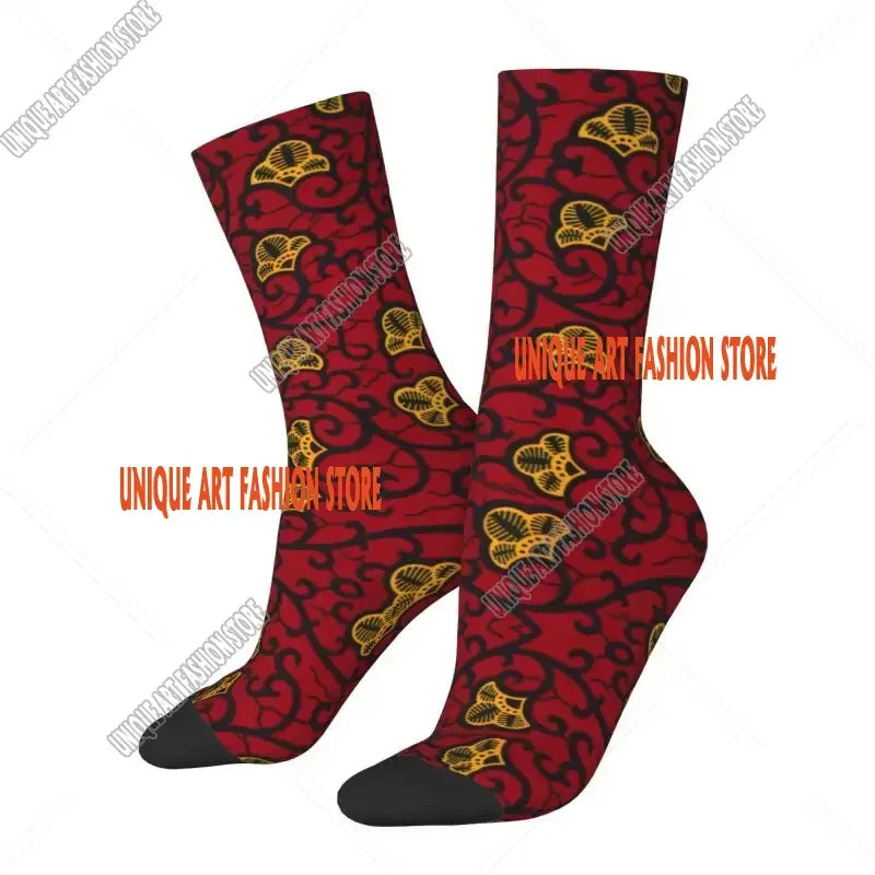 Fashion Printed Ankara Dutch Wax Print Socks for Men Women Male Stretch Summer Autumn Winter African Patterns Crew Socks