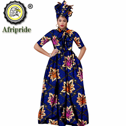 Women Maxi Dress African Ankara Print Dresses and Headwrap 2 Piece for Women Short Sleeve for Party Wedding Evening S1925121