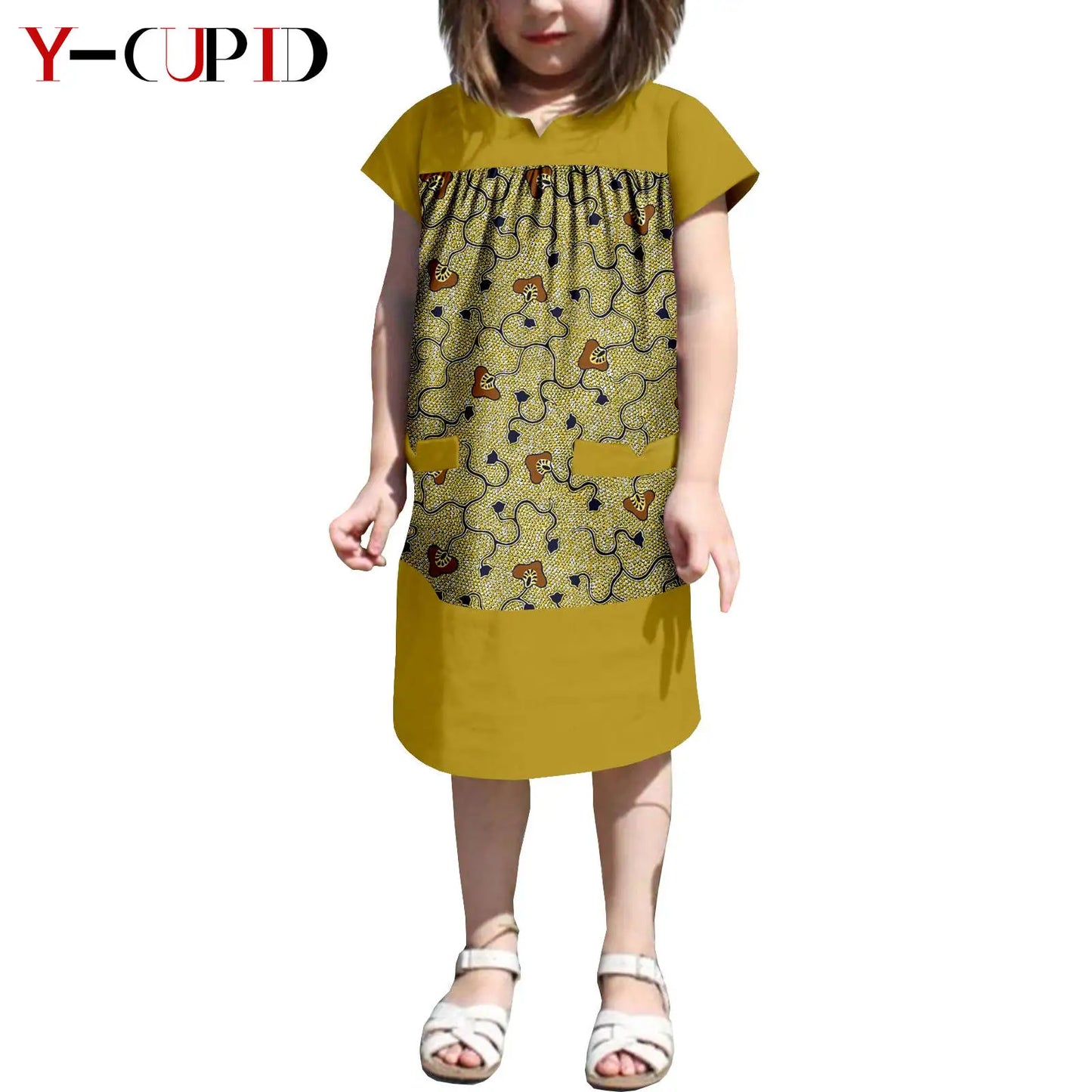 African Clothes Dashiki Summer Cotton Print Loose Girls Dresses Kids Children Ankara Outfits Bazin Riche Patchwork Dress 2445007