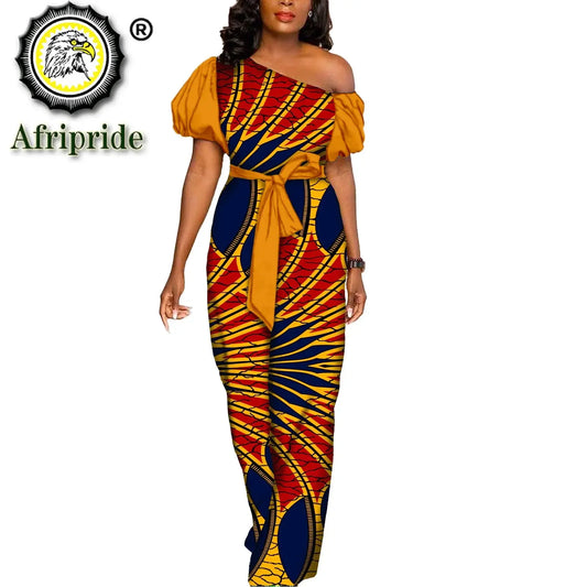 African Dresses for Women Maxi Dress Elegant Ankara Print Sleeveless High Waist African Clothes with Belt Formal outfit S2125036